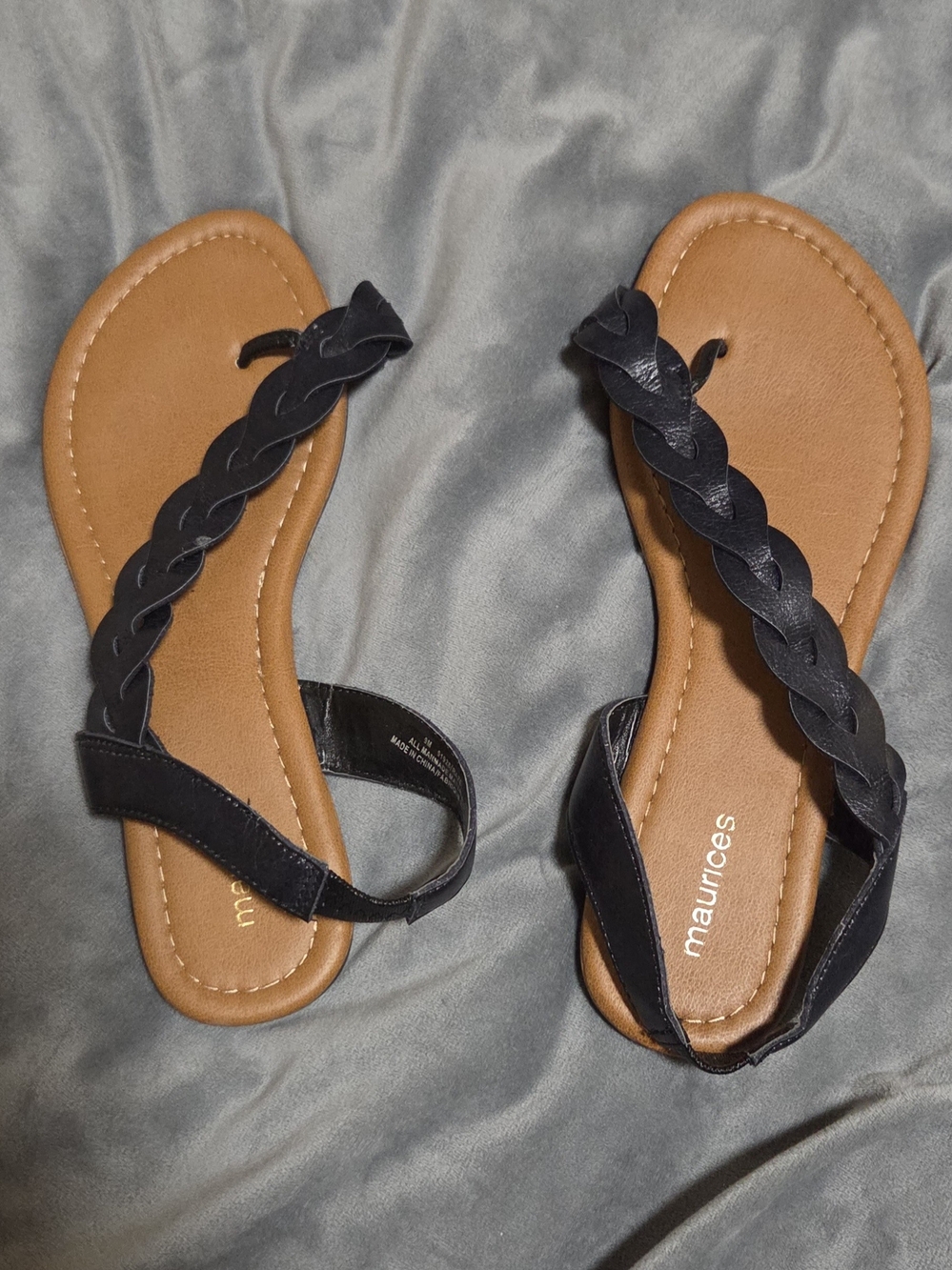 Maurices Black Braided Thong Sandals with Tan Footbed